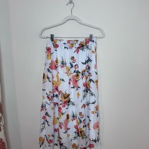LOFT A-Line Midi Skirt in Orange and Red Floral